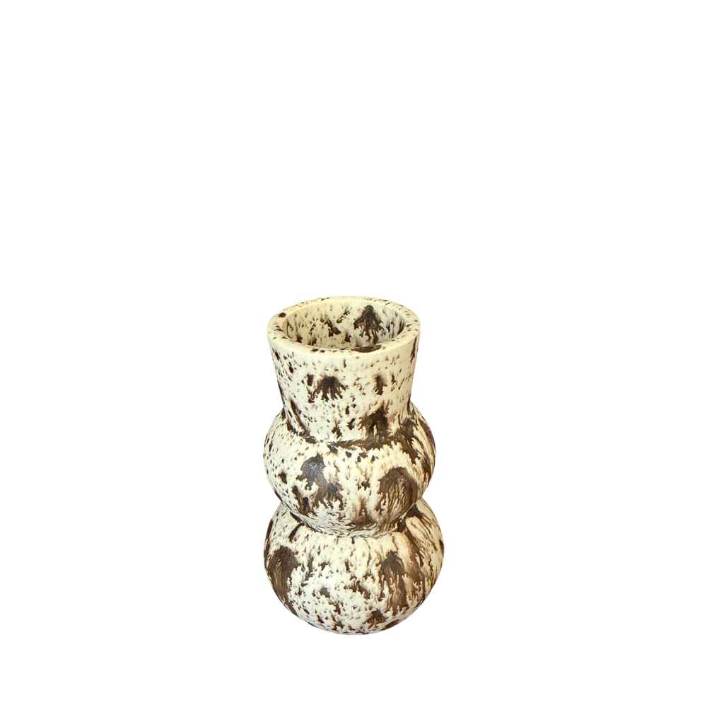 Cream & brown, curvy speckled ceramic candlestick