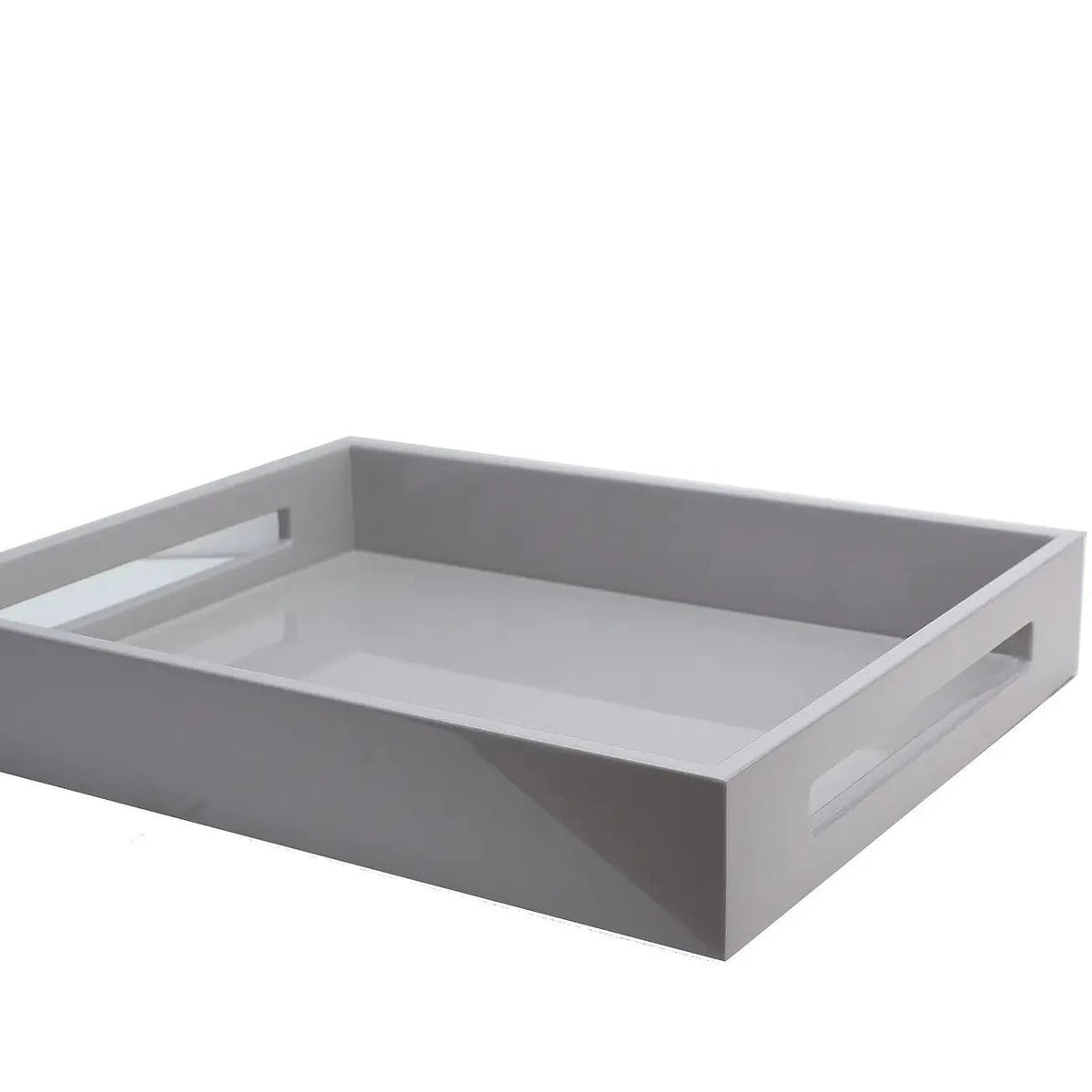 Lacquered Chiffon grey tray with handles - Florrie